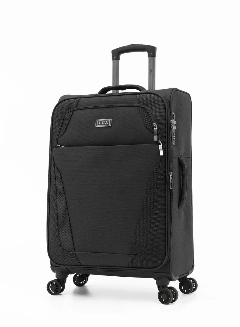 تيتان TITAN 3-Piece Soft Trolley Luggage Set,TSA Lock, Double Spinner Wheels, (BLACK)